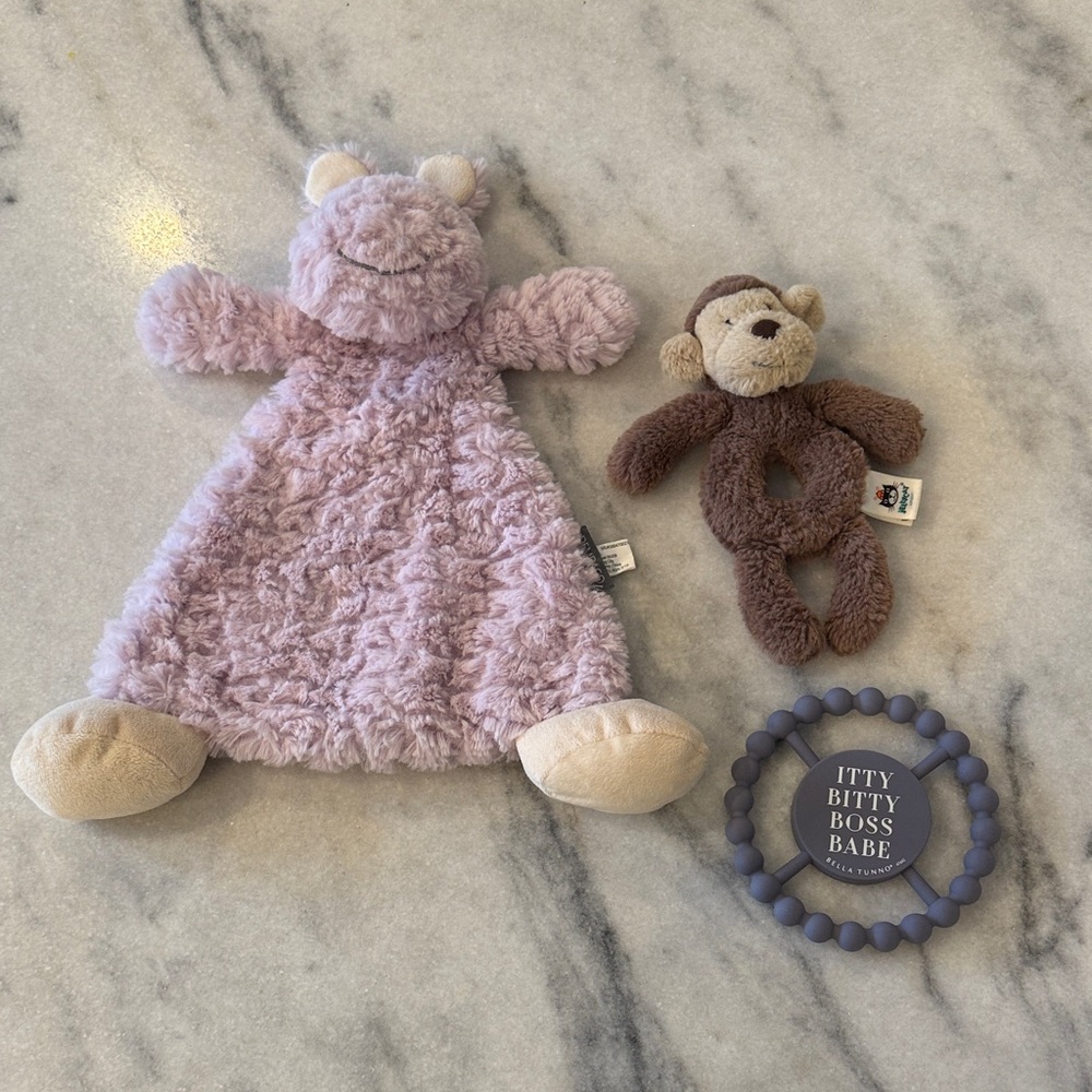 Jellycat Bella Tunno and Dendaco plush Rattles and Teething toy